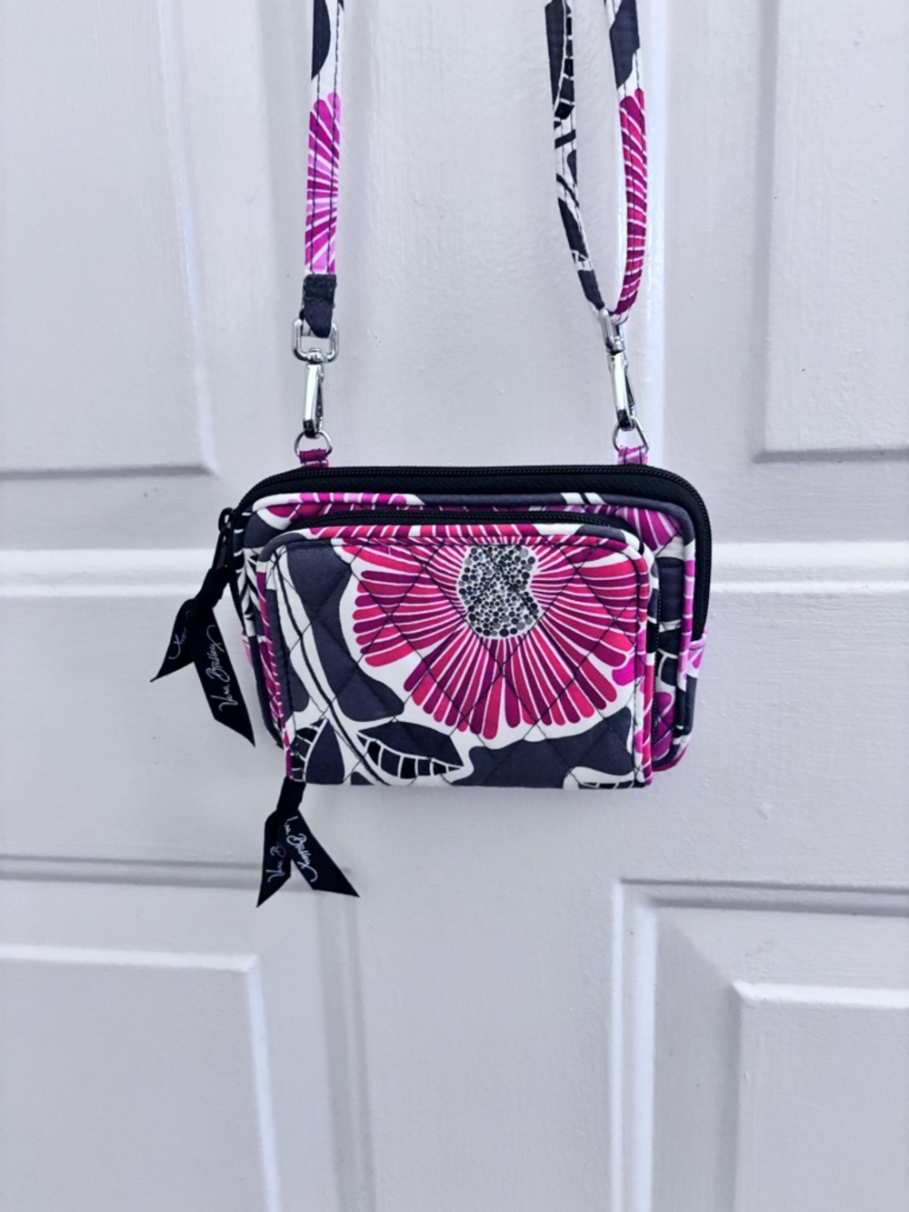 Vera Bradley Pink and Black Floral Crossbody Wristlet - Picture 3 of 7